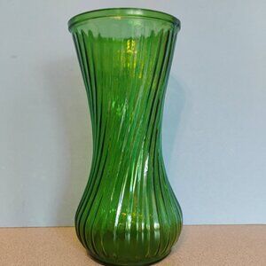 Hoosier Glass Vintage Green Swirl Vase